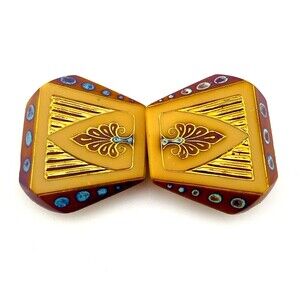 Art Deco Czech Glass Belt Buckle Czechoslovakia Gold Turquoise